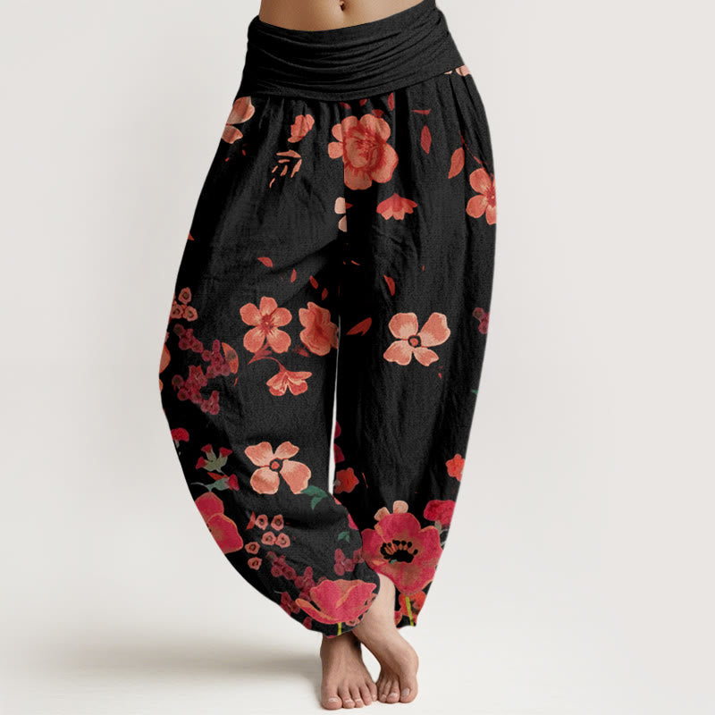 Buddha Stones Rote Blumen Common Poppy Design Damen Haremshose mit elastischer Taille - Schwarz - US22， UK/AU26，EU54 (6XL) - image 1