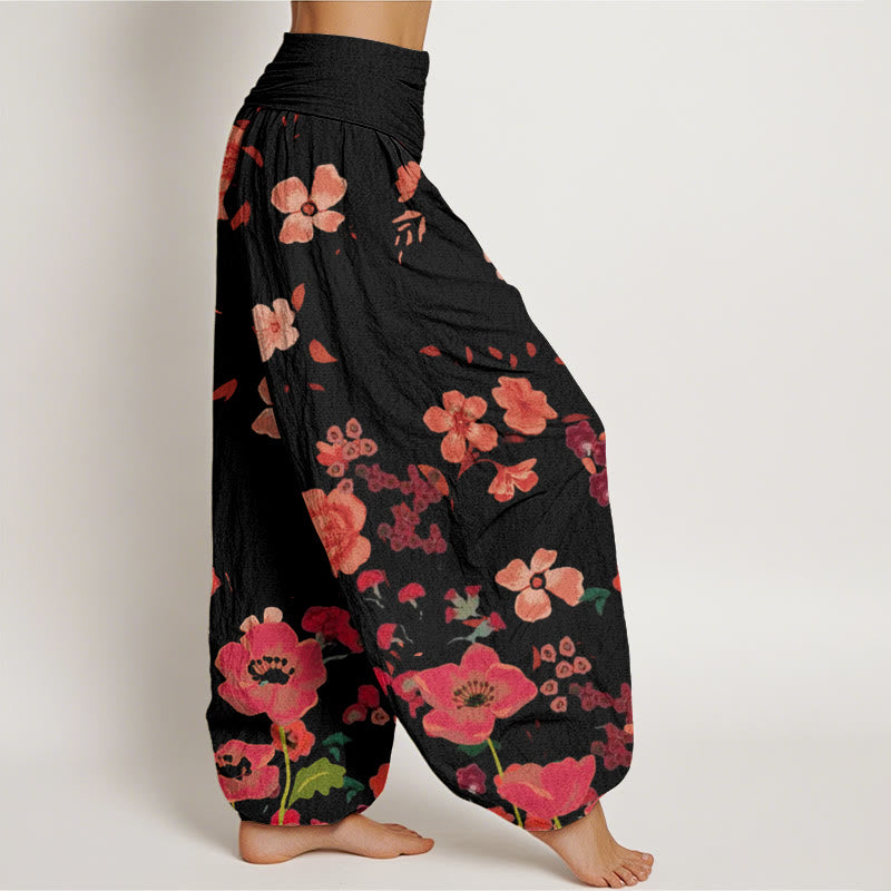 Buddha Stones Rote Blumen Common Poppy Design Damen Haremshose mit elastischer Taille - image 3
