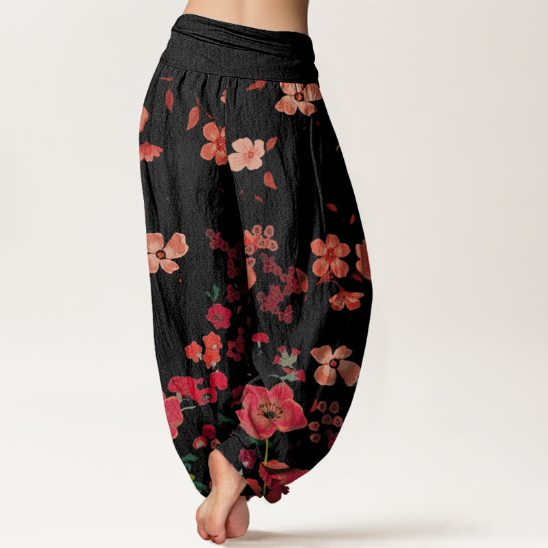Buddha Stones Rote Blumen Common Poppy Design Damen Haremshose mit elastischer Taille - image 1