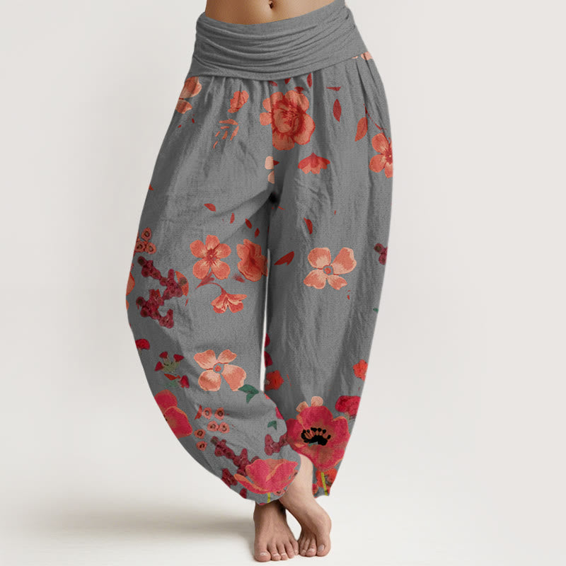 Buddha Stones Rote Blumen Common Poppy Design Damen Haremshose mit elastischer Taille - Hellgrau - US22， UK/AU26，EU54 (6XL) - image 5