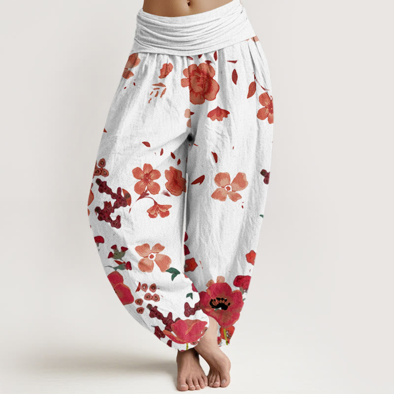 Buddha Stones Rote Blumen Common Poppy Design Damen Haremshose mit elastischer Taille - Beige - US22， UK/AU26，EU54 (6XL) - image 8