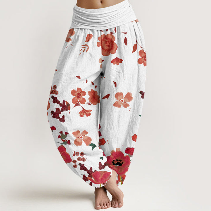 Buddha Stones Rote Blumen Common Poppy Design Damen Haremshose mit elastischer Taille - Beige - US22， UK/AU26，EU54 (6XL) - image 8