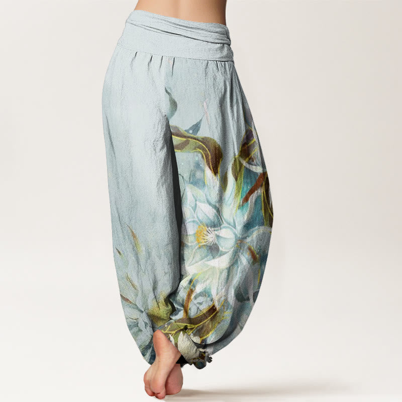 Haremshose für Damen mit elastischer Taille und Buddha Stones, Epiphyllum-Blumen-Design - image 2