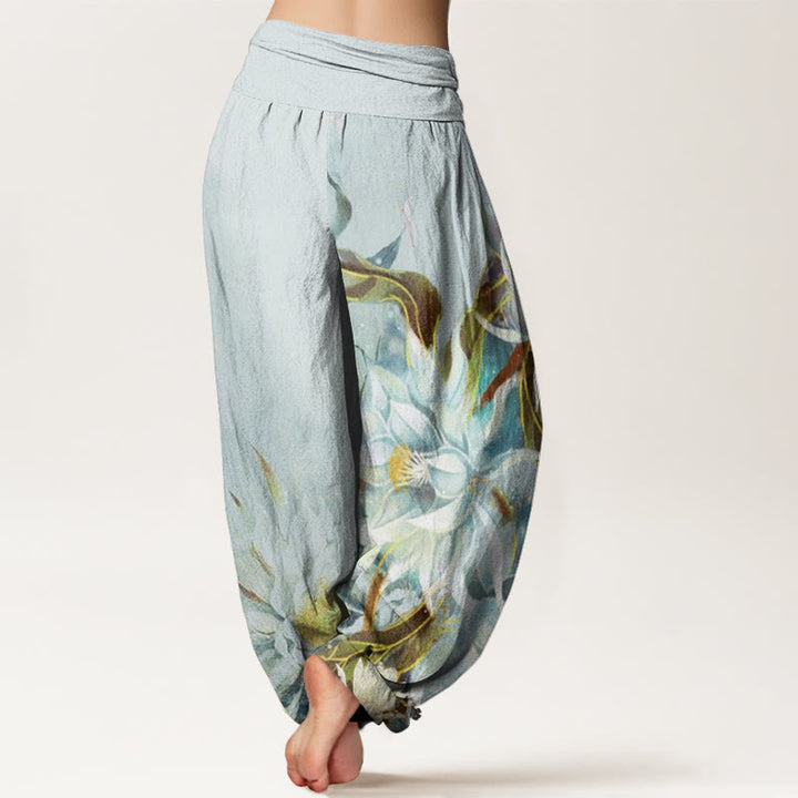 Haremshose für Damen mit elastischer Taille und Buddha Stones, Epiphyllum-Blumen-Design - image 2
