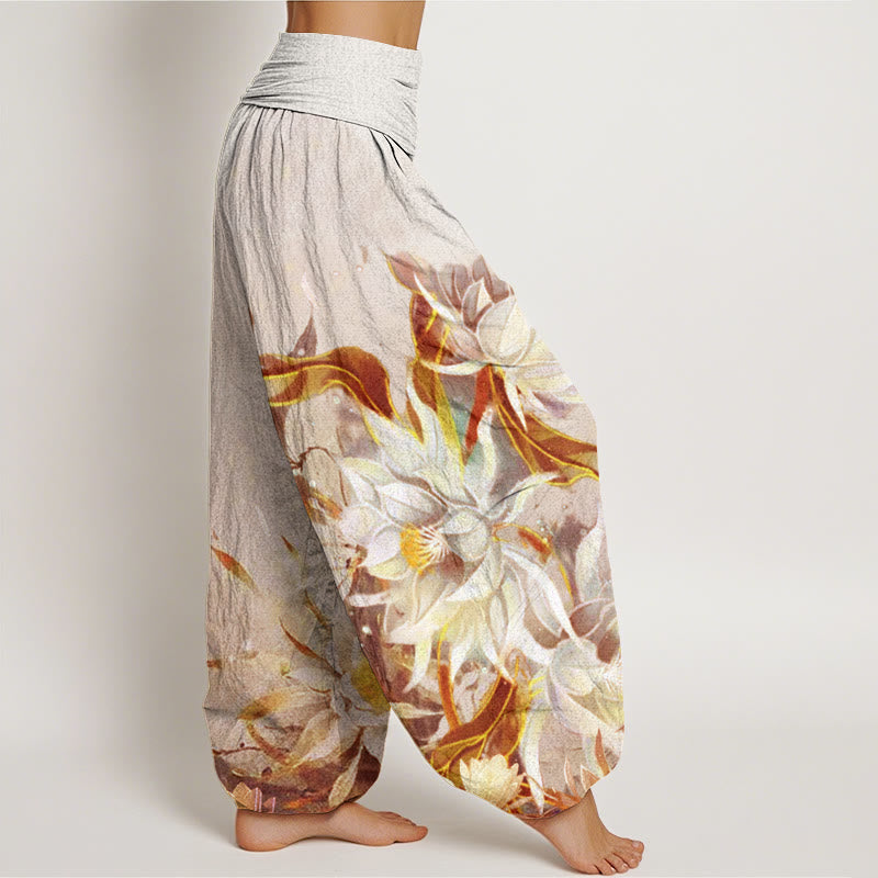 Haremshose für Damen mit elastischer Taille und Buddha Stones, Epiphyllum-Blumen-Design - image 7
