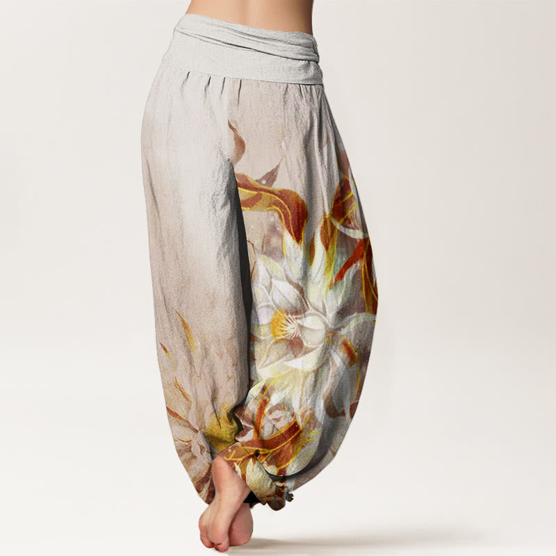Haremshose für Damen mit elastischer Taille und Buddha Stones, Epiphyllum-Blumen-Design - image 6