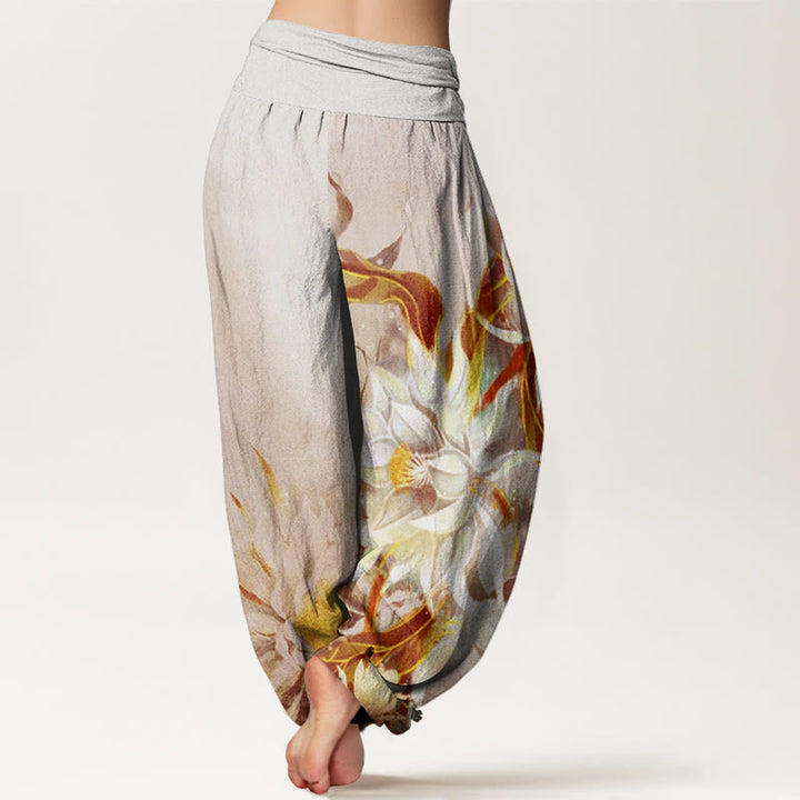 Haremshose für Damen mit elastischer Taille und Buddha Stones, Epiphyllum-Blumen-Design - image 6