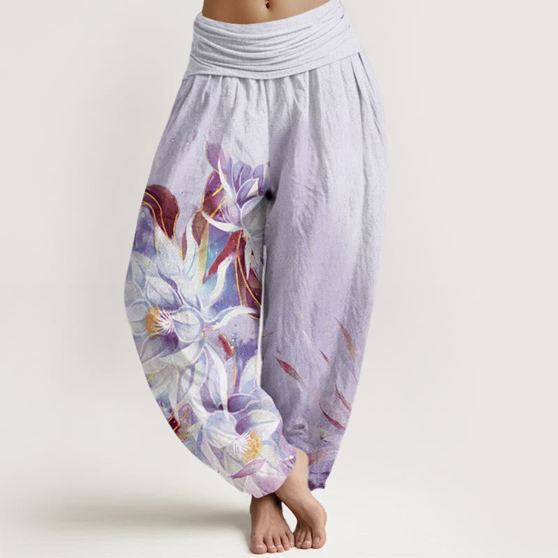Haremshose aus Baumwolle mit Buddha Stones und Epiphyllum-Blumenmuster sowie elastischem Bund für Damen - Lavendel - US22, UK/AU26, EU54 (6XL) - image 7