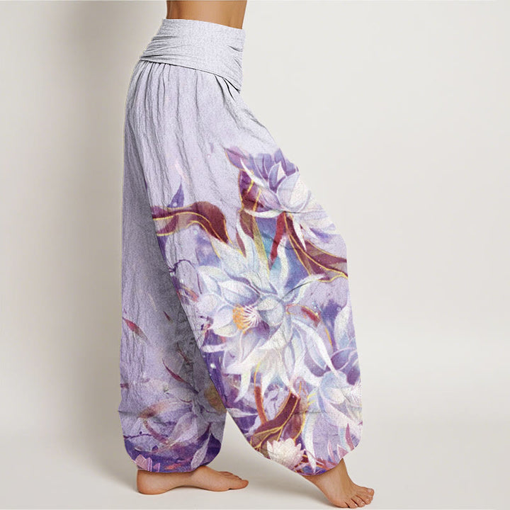 Haremshose für Damen mit elastischer Taille und Buddha Stones, Epiphyllum-Blumen-Design - image 10