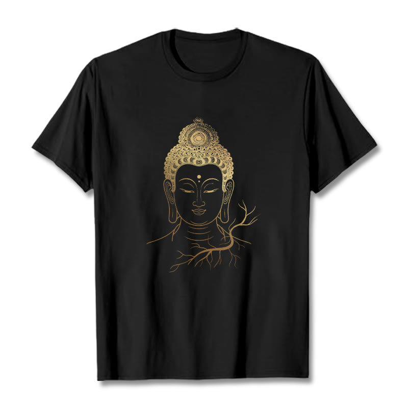 Buddha Stones ​​Goldene Meditation Buddha Kopf T-shirt - Schwarz - 2XL - image 0