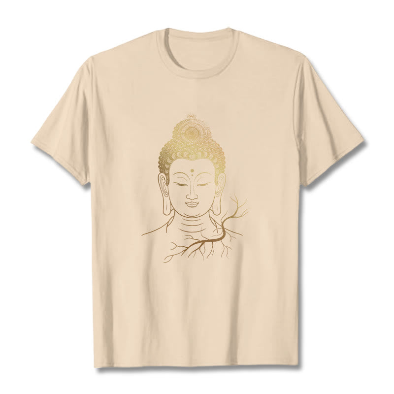 Buddha Stones ​​Goldene Meditation Buddha Kopf T-shirt - Biskuit - 2XL - image 8