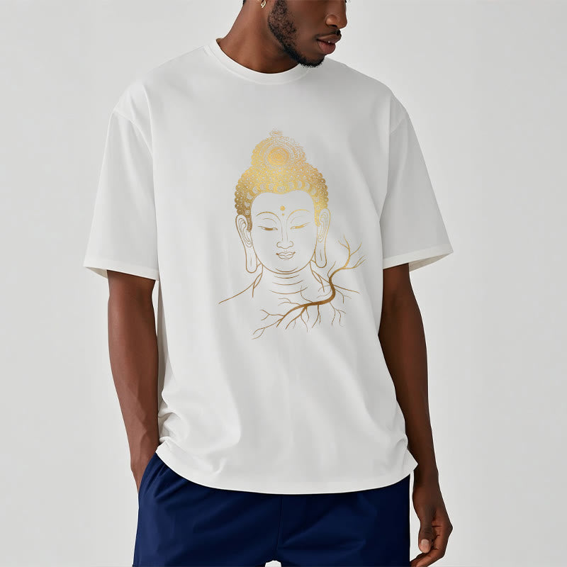 Buddha Stones ​​Goldene Meditation Buddha Kopf T-shirt - image 6