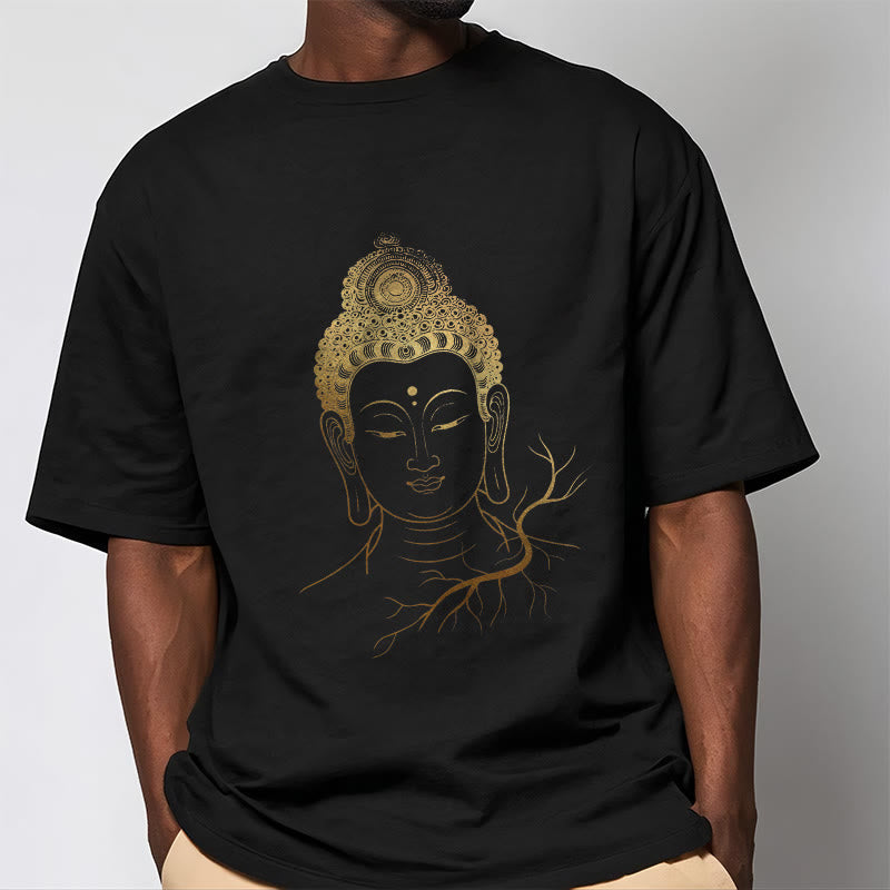 Buddha Stones ​​Goldene Meditation Buddha Kopf T-shirt - image 2
