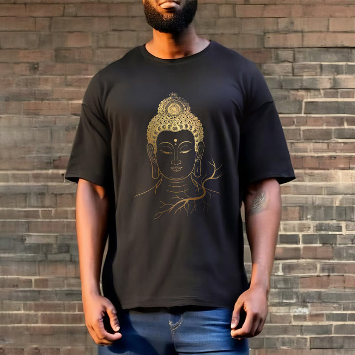 Buddha Stones ​​Goldene Meditation Buddha Kopf T-shirt - image 3