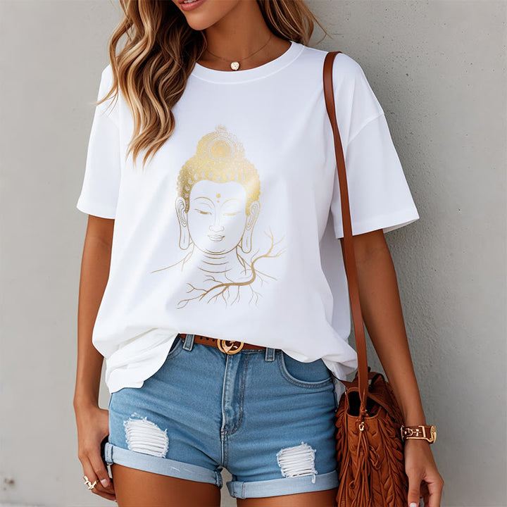 Buddha Stones ​​Goldene Meditation Buddha Kopf T-shirt - image 7