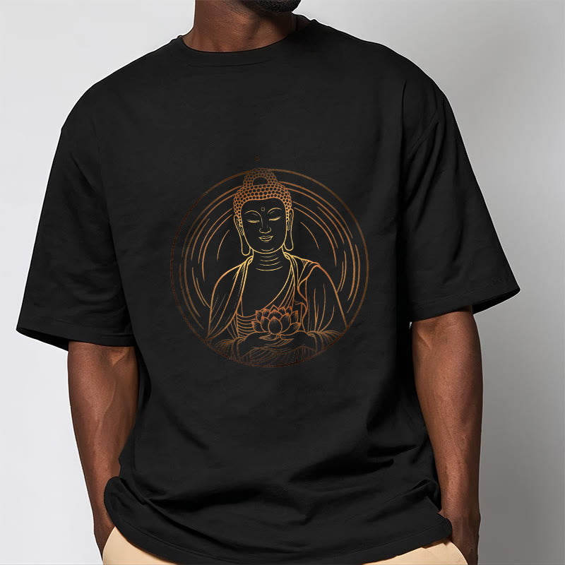 Buddha Stones ​​Goldener Buddha Hält EINE Lotus Blume T T-shirt - image 1