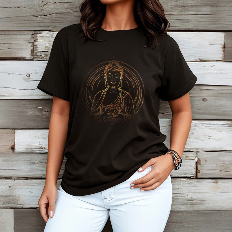 Buddha Stones ​​Goldener Buddha Hält EINE Lotus Blume T T-shirt - image 3