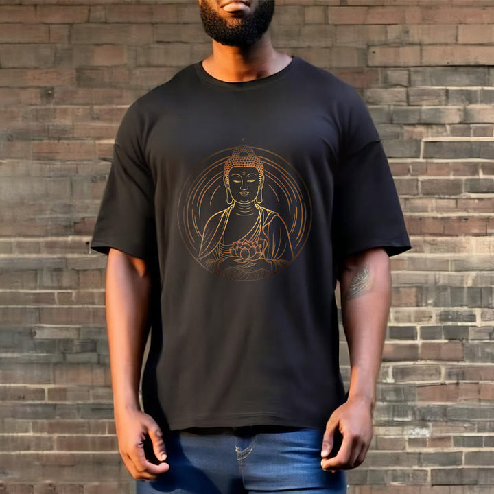 Buddha Stones ​​Goldener Buddha Hält EINE Lotus Blume T T-shirt - image 3