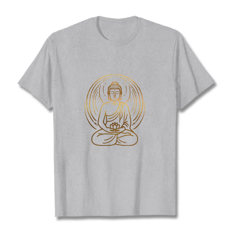 Buddha Stones ​​Goldene Meditation Buddha Halo Hält EINE Lotus Blume T T-shirt - Hellgrau - 2XL - image 19
