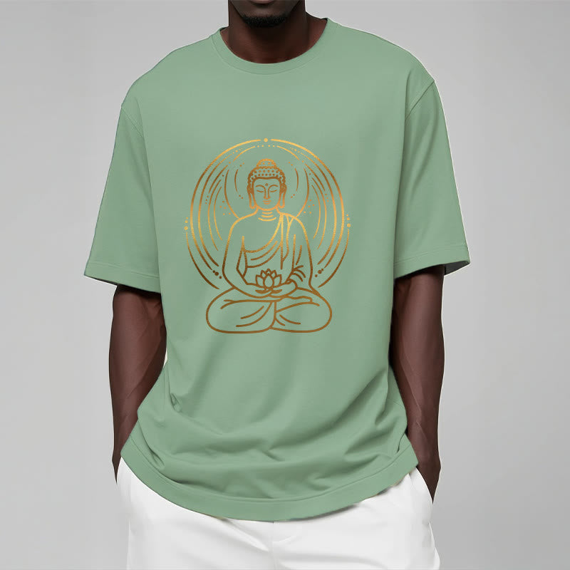 Buddha Stones ​​Goldene Meditation Buddha Halo Hält EINE Lotus Blume T T-shirt - image 15