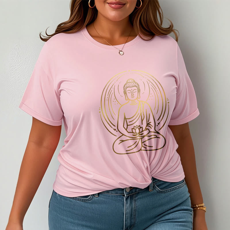 Buddha Stones ​​Goldene Meditation Buddha Halo Hält EINE Lotus Blume T T-shirt - image 13