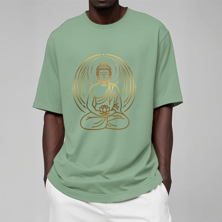 Buddha Stones ​​Goldene Meditation Buddha Halo Hält EINE Lotus Blume T T-shirt - image 16