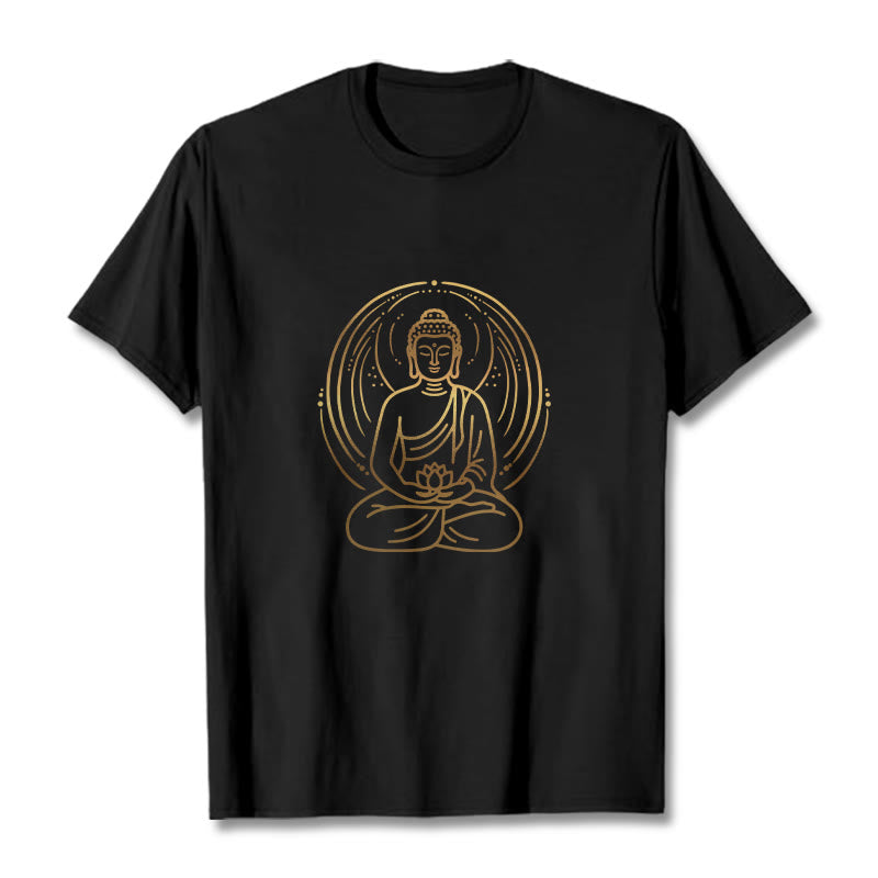 Buddha Stones ​​Goldene Meditation Buddha Halo Hält EINE Lotus Blume T T-shirt - Schwarz - 2XL - image 3