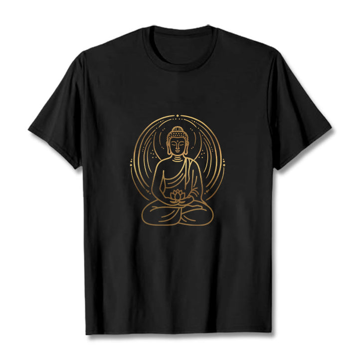 Buddha Stones ​​Goldene Meditation Buddha Halo Hält EINE Lotus Blume T T-shirt - Schwarz - 2XL - image 3