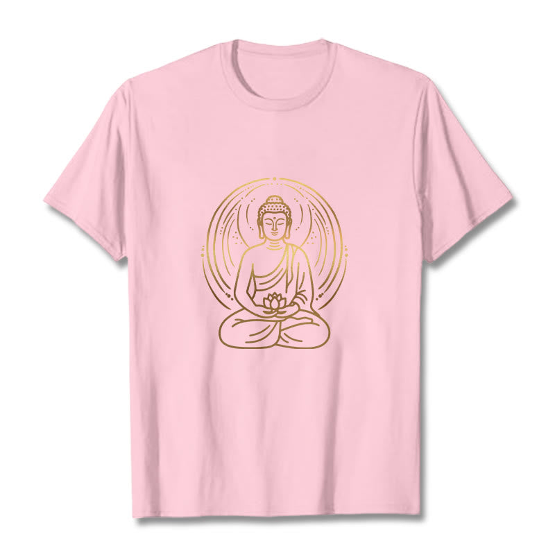Buddha Stones ​​Goldene Meditation Buddha Halo Hält EINE Lotus Blume T T-shirt - Hellrosa - 2XL - image 13