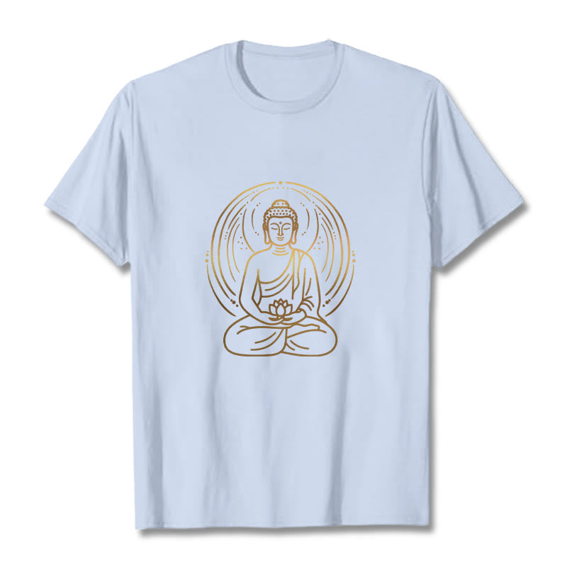 Buddha Stones ​​Goldene Meditation Buddha Halo Hält EINE Lotus Blume T T-shirt - Hellcyan - 2XL - image 18