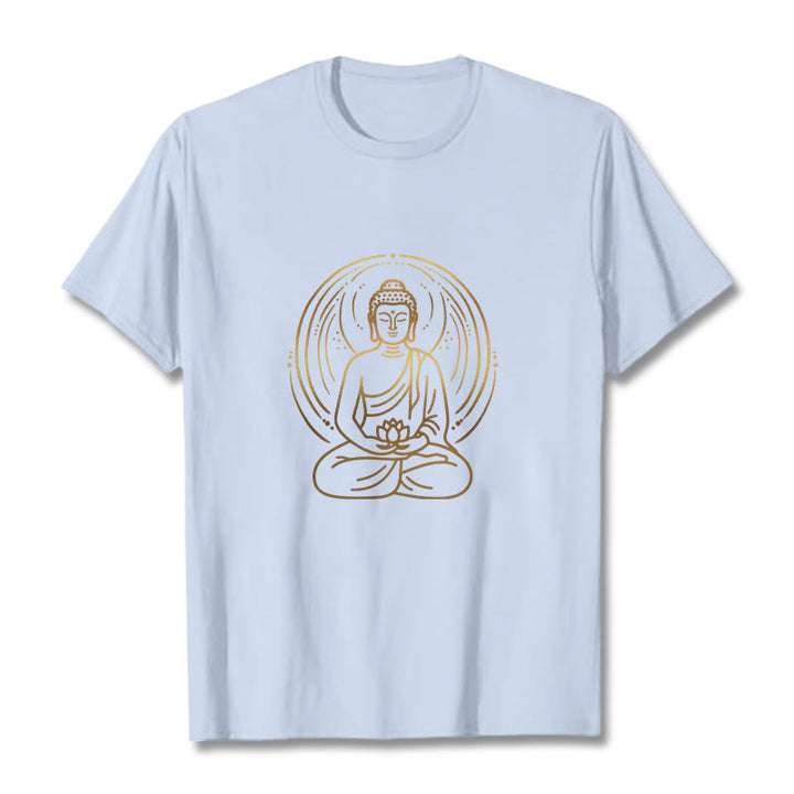 Buddha Stones ​​Goldene Meditation Buddha Halo Hält EINE Lotus Blume T T-shirt - Hellcyan - 2XL - image 18