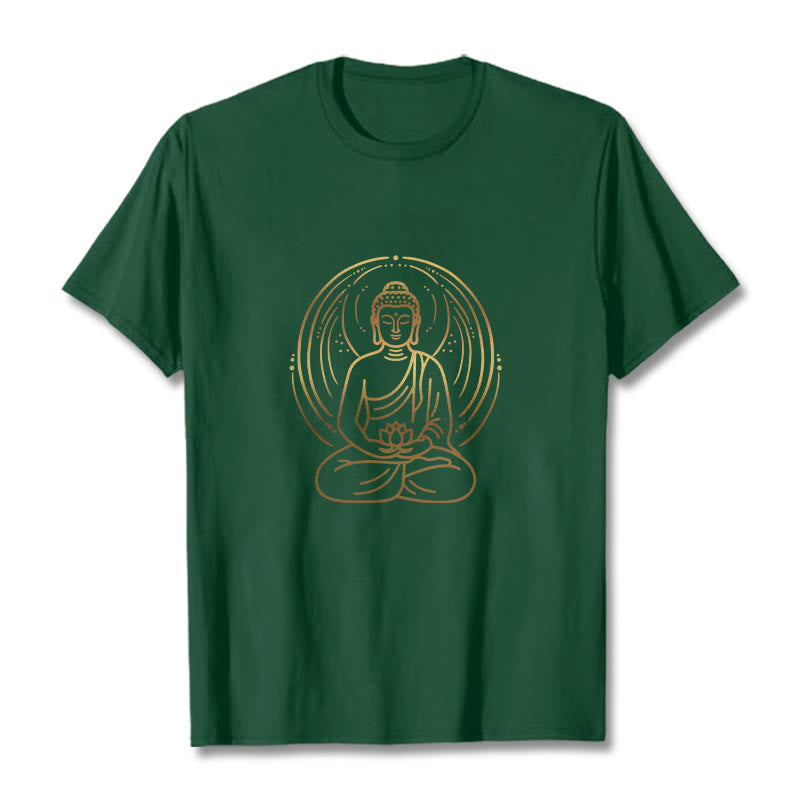 Buddha Stones ​​Goldene Meditation Buddha Halo Hält EINE Lotus Blume T T-shirt - Waldgrün - 2XL - image 0