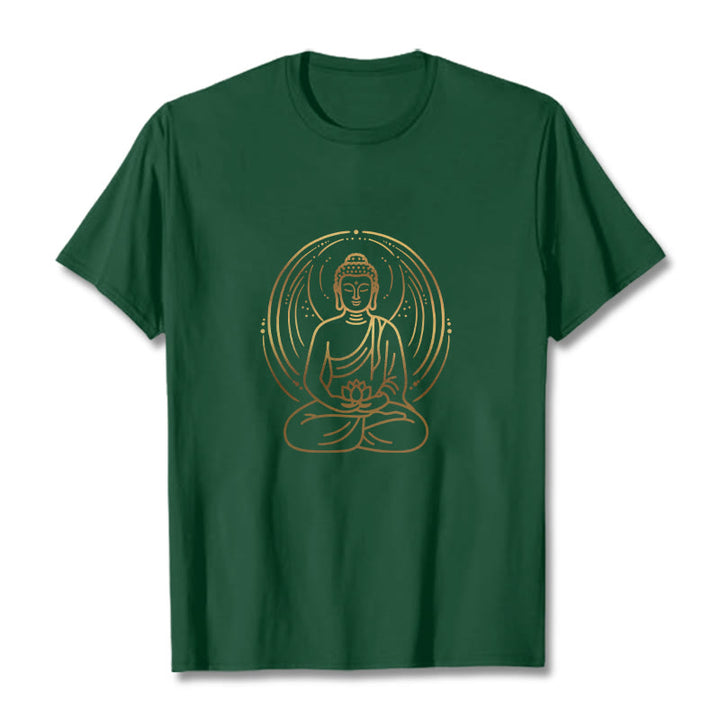 Buddha Stones ​​Goldene Meditation Buddha Halo Hält EINE Lotus Blume T T-shirt - WaldGrün - 2XL - image 1
