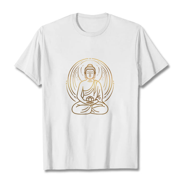 Buddha Stones ​​Goldene Meditation Buddha Halo Hält EINE Lotus Blume T T-shirt - Weiß - 2XL - image 8