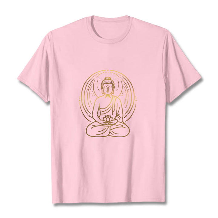 Buddha Stones ​​Goldene Meditation Buddha Halo Hält EINE Lotus Blume T T-shirt - Hellrosa - 2XL - image 12