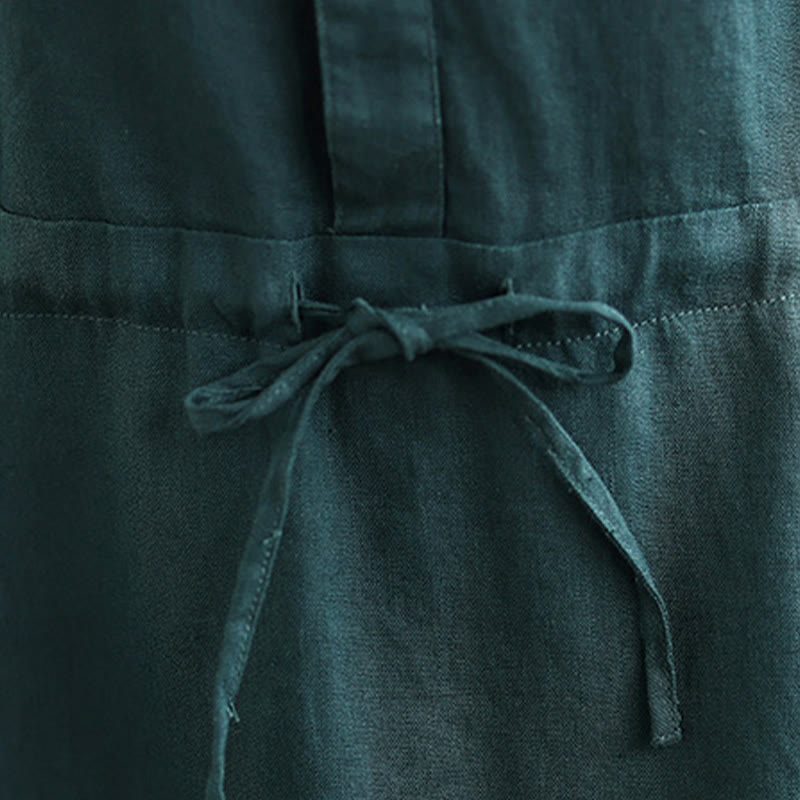 Buddha Stones Sommer-Midikleid aus Baumwolle und Leinen mit kurzen Ärmeln und Kordelzug und Taschen - image 15