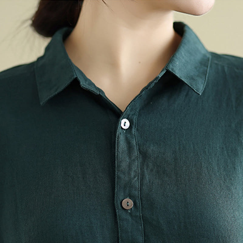 Buddha Stones Sommer-Midikleid aus Baumwolle und Leinen mit kurzen Ärmeln und Kordelzug und Taschen - image 12