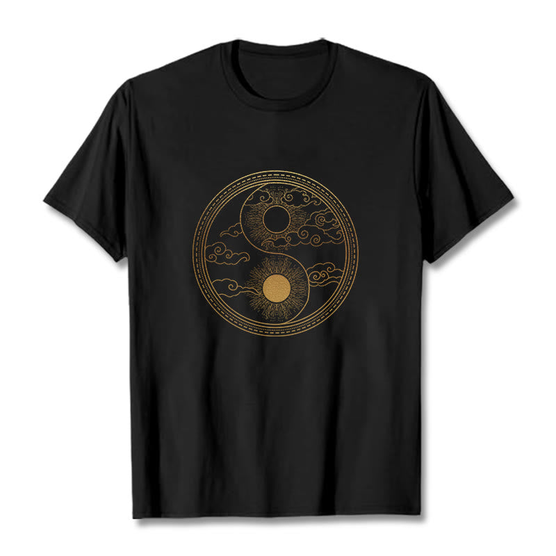 Buddha Stones ​​Yin Yang Sonne Glückverheißende Wolken T T-shirt - Schwarz - 2XL - image 1