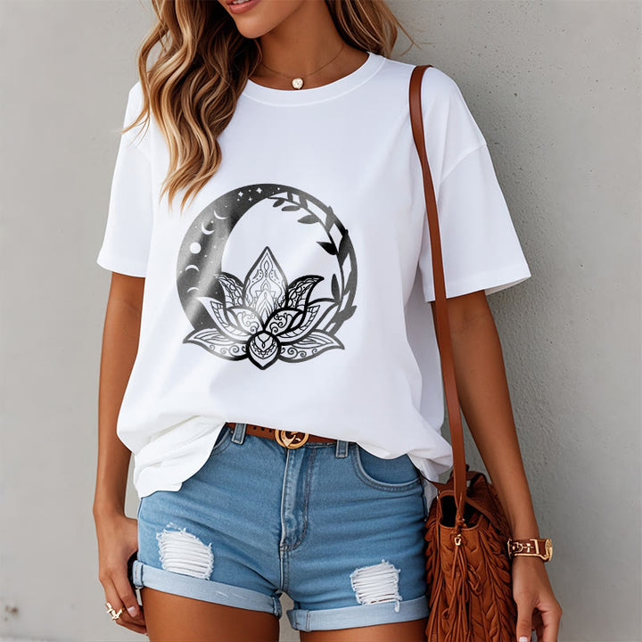 Buddha Stones ​​Lotus Blume Sonne Mond Ineinander verschlungenen Reben T T-shirt - image 2