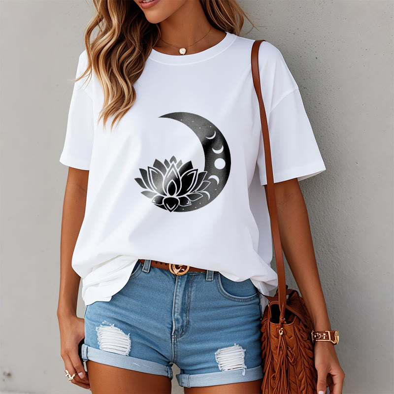 Buddha Stones ​​Halbmond Lotus Blume Sonne T-shirt - image 3