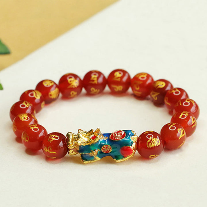 Buddha Stones, roter Achat, Farbwechsel, PiXiu, Om Mani Padme Hum, Ruhe-Armband