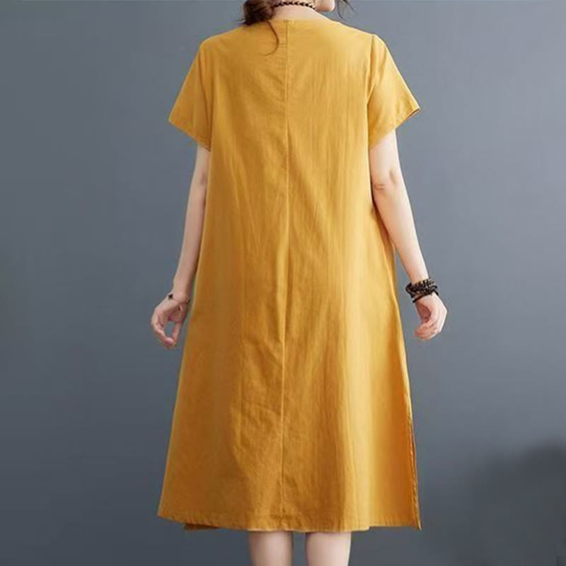 Buddha Stones Sommerdruck Phoenix-Muster Kurzarm-Midikleid aus Baumwolle und Leinen - image 10