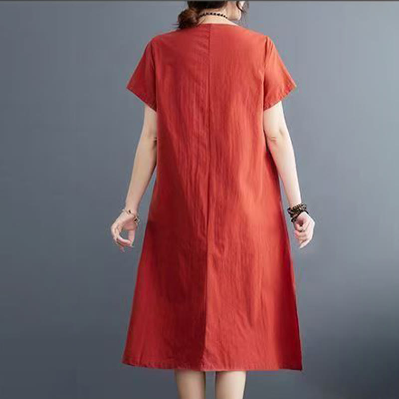 Buddha Stones Sommerdruck Phoenix-Muster Kurzarm-Midikleid aus Baumwolle und Leinen - image 2