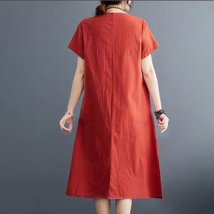 Buddha Stones Sommerdruck Phoenix-Muster Kurzarm-Midikleid aus Baumwolle und Leinen - image 2