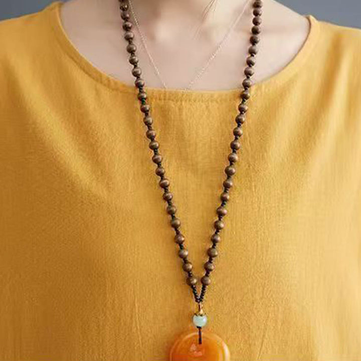 Buddha Stones Sommerdruck Phoenix-Muster Kurzarm-Midikleid aus Baumwolle und Leinen - image 11