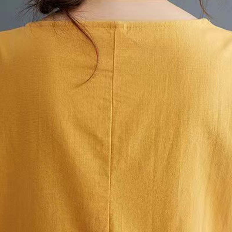 Buddha Stones Sommerdruck Phoenix-Muster Kurzarm-Midikleid aus Baumwolle und Leinen - image 12