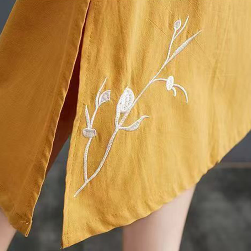 Buddha Stones Sommerdruck Phoenix-Muster Kurzarm-Midikleid aus Baumwolle und Leinen - image 14