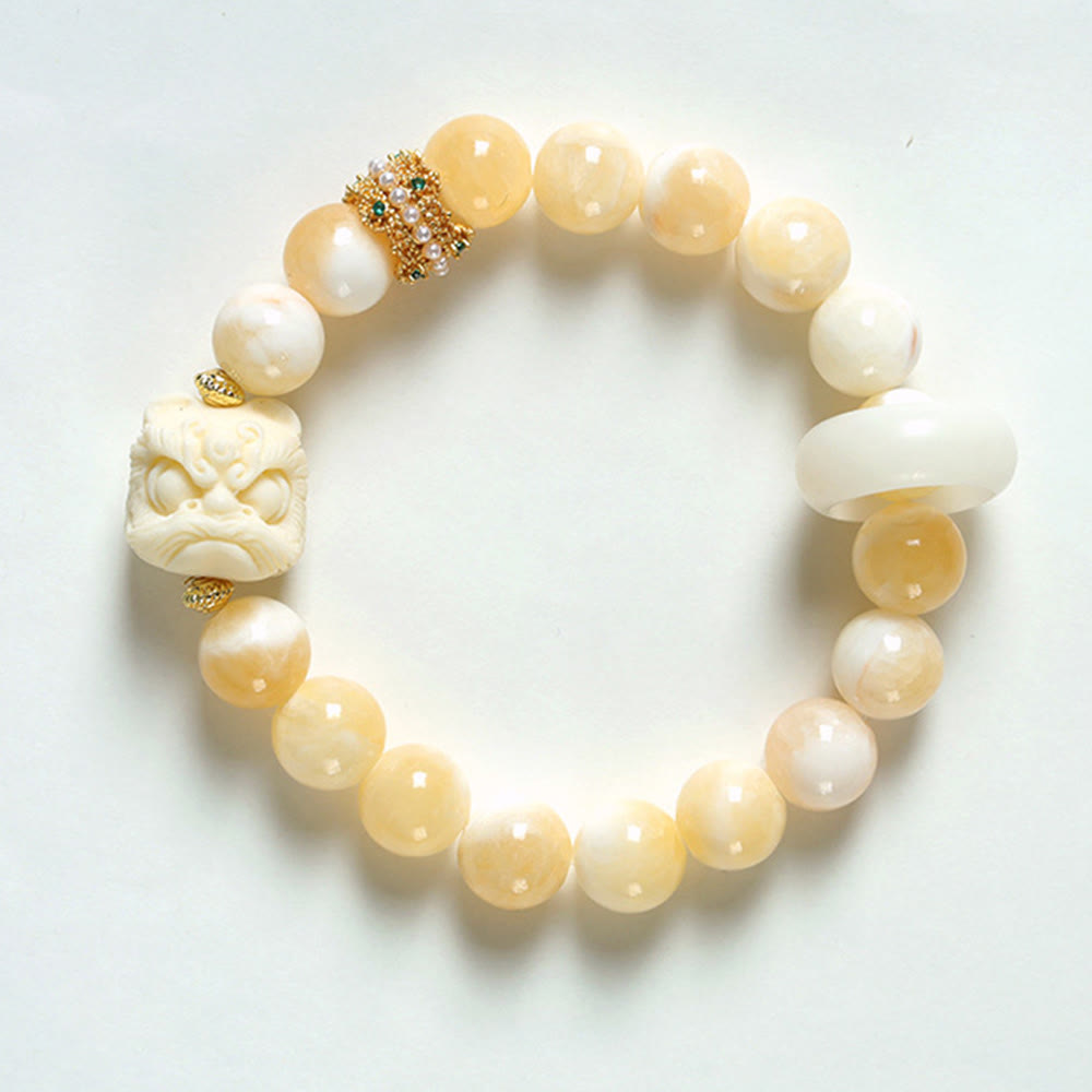 Buddha Stones Bernstein Grau Achat Elfenbein Frucht Vertrauen Armband