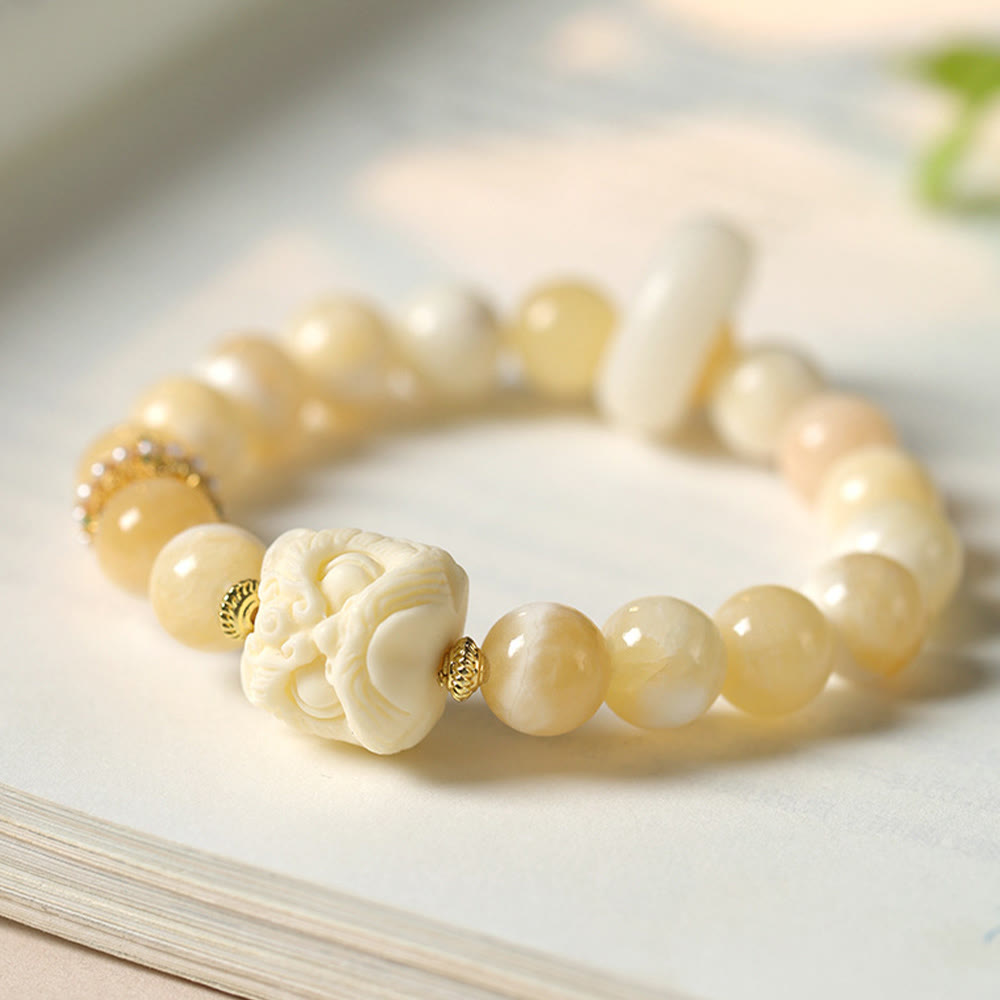 Buddha Stones Bernstein Grau Achat Elfenbein Frucht Vertrauen Armband