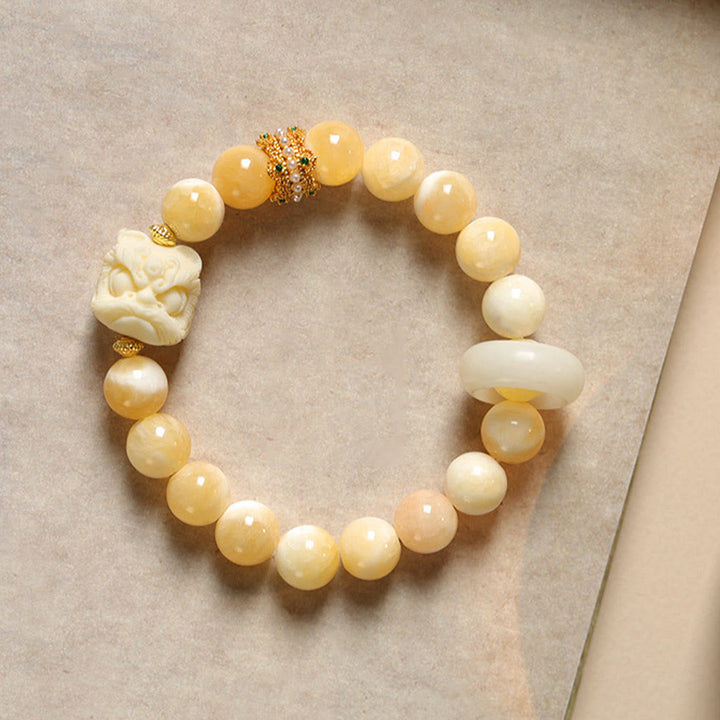 Buddha Stones Bernstein Grau Achat Elfenbein Frucht Vertrauen Armband